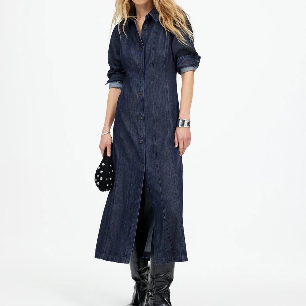 NWT Madewell Seamed Midi Shirtdress Segovia Denim Dark Wash Womens 2 Classic - Picture 1 of 8
